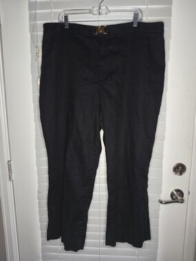 Lauren Ralph Lauren Black 100% Linen Pants Black Plus Size 22W Coastal Resort